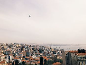 Aerial view of cityscape against clear sky