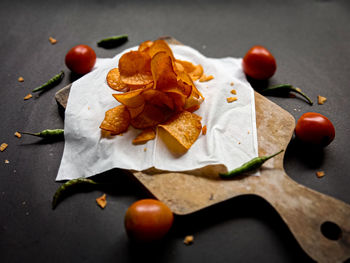 High angle view of food on table