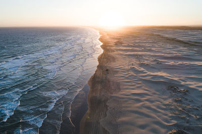 Scenic view of beach against sky during sunset