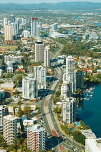 High angle view of buildings in city