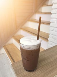 High angle view of coffee on table