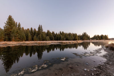 Scenic view of lake against clear sky