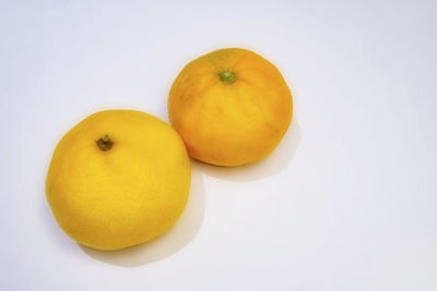 High angle view of apple against white background