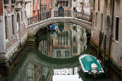Tranquil scene in one of the small canals in the old town of venice, italy