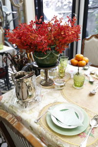 Flower vase on table
