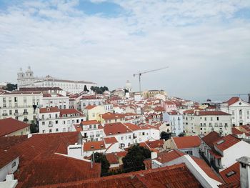 High angle view of town against sky