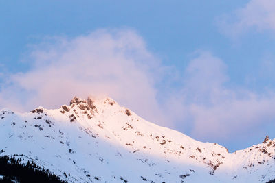 Low angle view of snowcapped mountain against sky