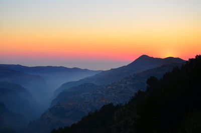 Scenic view of mountains during sunset