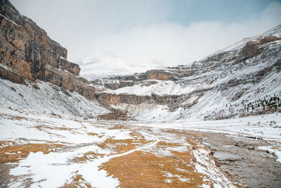 Scenic view of snowcapped mountains against sky