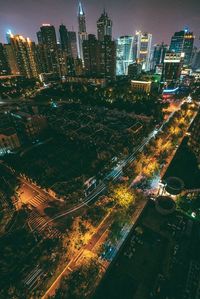 Skyscrapers in city at night