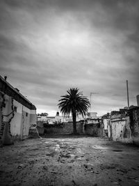 Abandoned building on field against sky