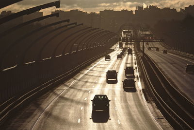 High angle view of cars on road in city