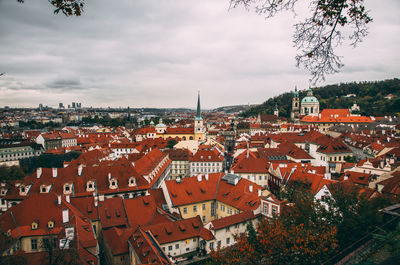 High angle view of townscape against sky