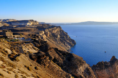 High angle view of rock formations against sky