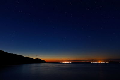 Scenic view of sea against sky at night