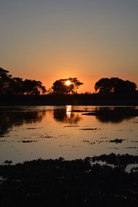 Scenic view of lake against sky during sunset