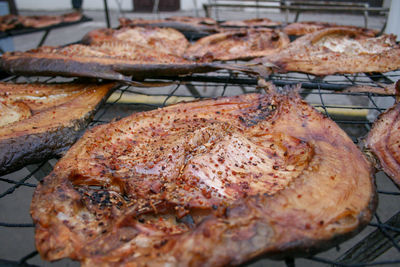 Smoked fish on a farmer's market in vilnius, lithuania, ready to eat