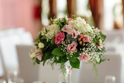 Close-up of flowers on table