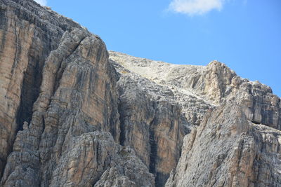 Low angle view of rocky mountains against sky