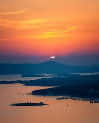 Scenic view of sea against orange sky