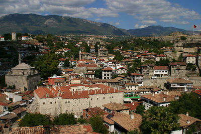 High angle view of townscape against sky