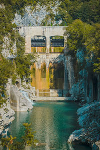 Arch bridge over river