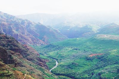 High angle view of mountains against sky