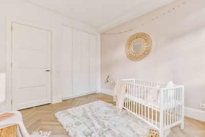 High angel view of crib in bedroom