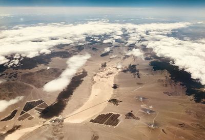 High angle view of land against sky