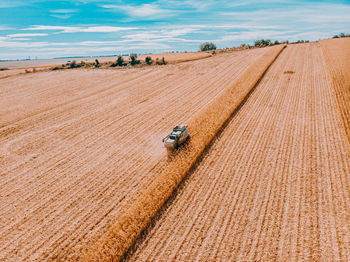 High angle view of tractor on field