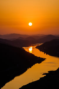 Scenic view of lake against sky during sunset