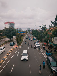 High angle view of traffic on road in city