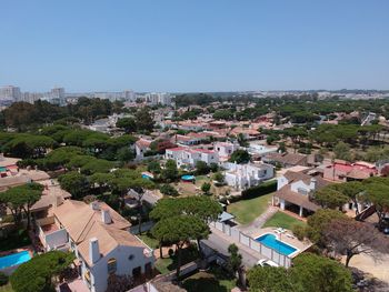 High angle view of townscape against sky