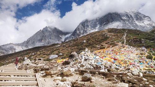 Scenic view of snowcapped mountains against sky