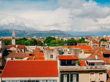 High angle view of townscape against sky