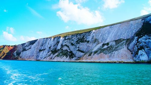 Scenic view of sea against blue sky