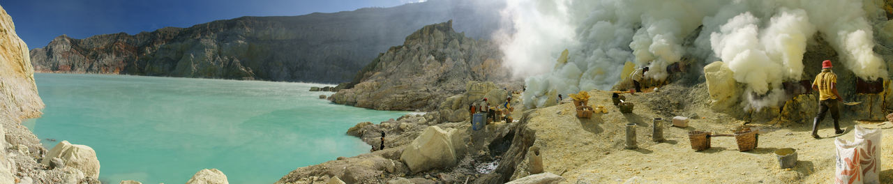 Panoramic view of sea against mountain
