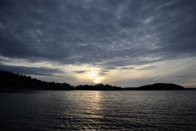 Scenic view of lake against sky at sunset