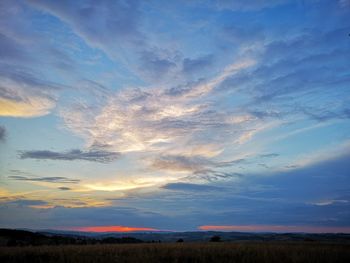 Scenic view of field against sky at sunset