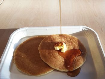 Close-up of breakfast in plate on table