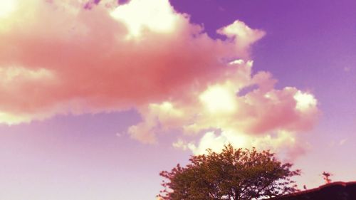 Low angle view of cloudy sky at sunset