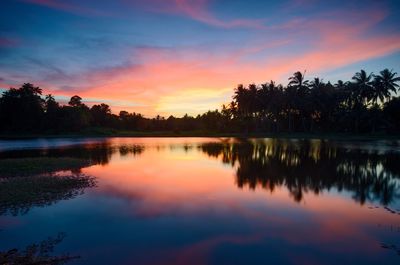 Scenic view of lake against sky during sunset