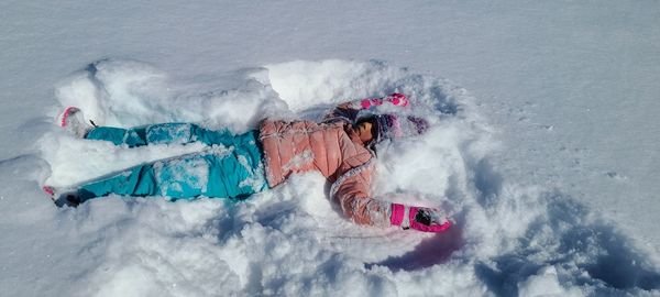 High angle view of person skiing on snow