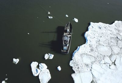 High angle view of frozen lake