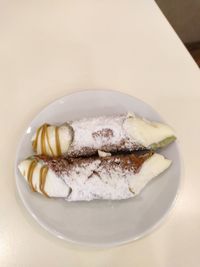 High angle view of dessert in plate on table