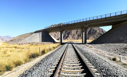 Railway bridge against clear sky