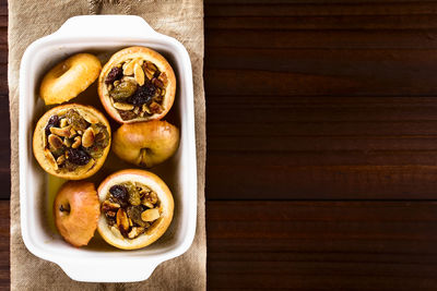 High angle view of fruits in bowl on table