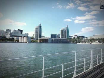 City skyline with river in background