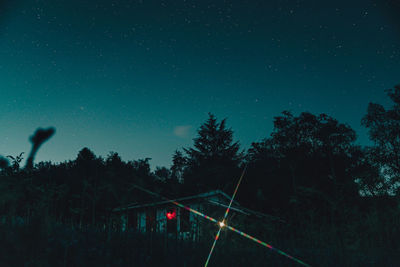 Low angle view of trees against sky at night