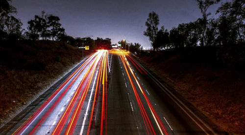 Light trails on highway at night